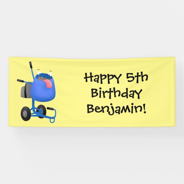 Blauer Zementmischer Cartoon Banner (Horizontal)