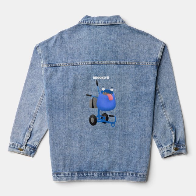 Blauer Zementmischer Cartoon Jeansjacke (Rückseite)