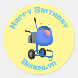 Blauer Zementmischer Cartoon Runder Aufkleber