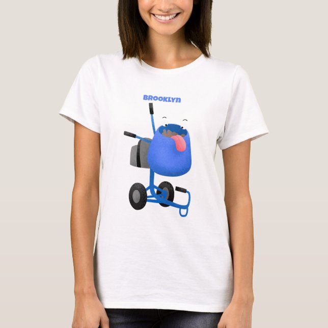 Blauer Zementmischer Cartoon T-Shirt (Vorderseite)