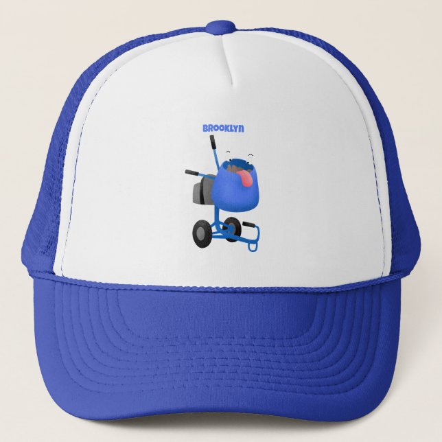 Blauer Zementmischer Cartoon Truckerkappe (Vorderseite)
