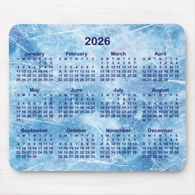 Blauer zerkratzter Eis-Kalender 2026 Mousepad (Vorne)