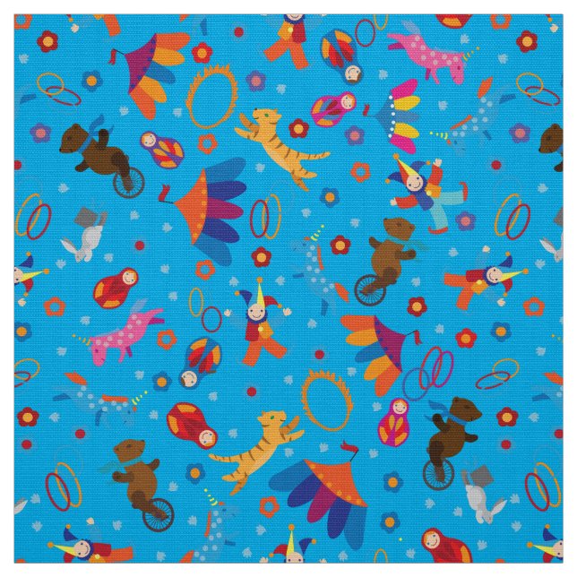 Blauer Zirkus-Cartoon-Muster Stoff (Muster)