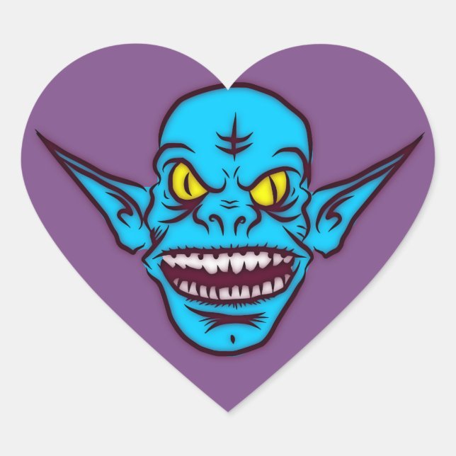 Blauer Zombie-Troll-Aufkleber Herz-Aufkleber (Vorderseite)