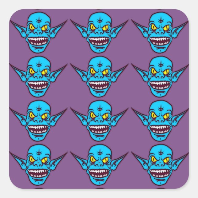 Blauer Zombie-Troll-Aufkleber Quadratischer Aufkleber (Vorderseite)