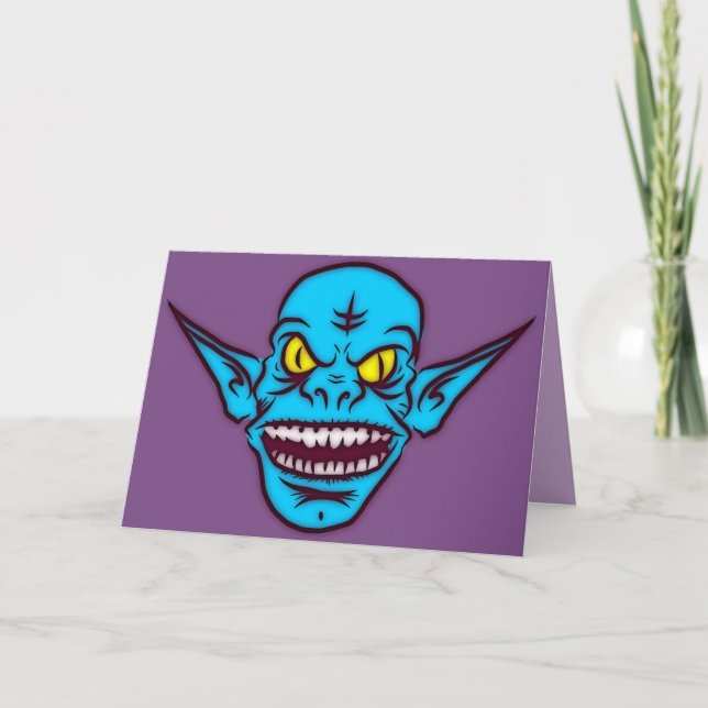 Blauer Zombie-Troll-Begrüßungskarte Karte (Vorderseite)