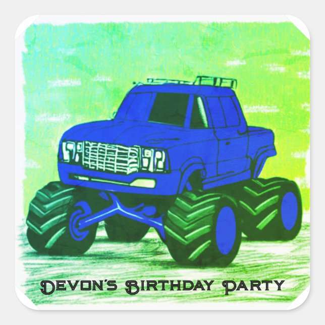 Blauer Zorn: Der Monster Truck Quadratischer Aufkleber (Vorderseite)