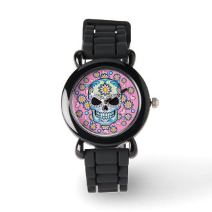 Blauer Zuckerschädel Armbanduhr