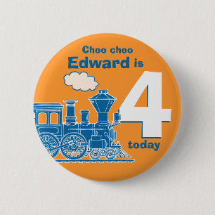Blauer Zug Geburtsname und orangefarbenes Abzeiche Button
