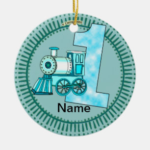 Blauer Zug Nummer 1 Keramik Ornament