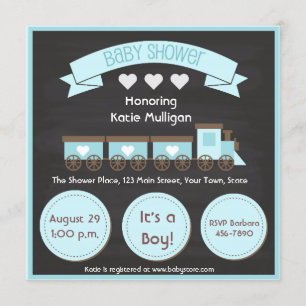 Blauer Zug, Tafel, Jungen-Babyparty Einladung