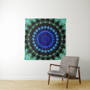 Blauer Zwergen-Mandala Wandteppich