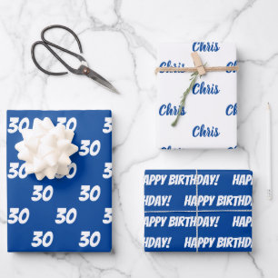 Blaues 30. Happy Birthday Benutzername Geschenkpapier Set
