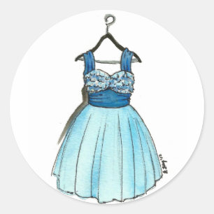 Blaues Abschlussballkleid Vintage Retro Mode Fashi Runder Aufkleber