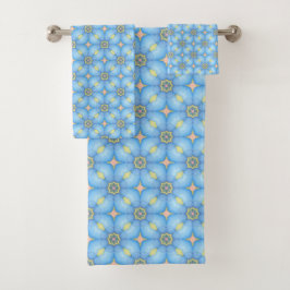 Blaues Abstraktes Blumenmuster Badhandtuch Set