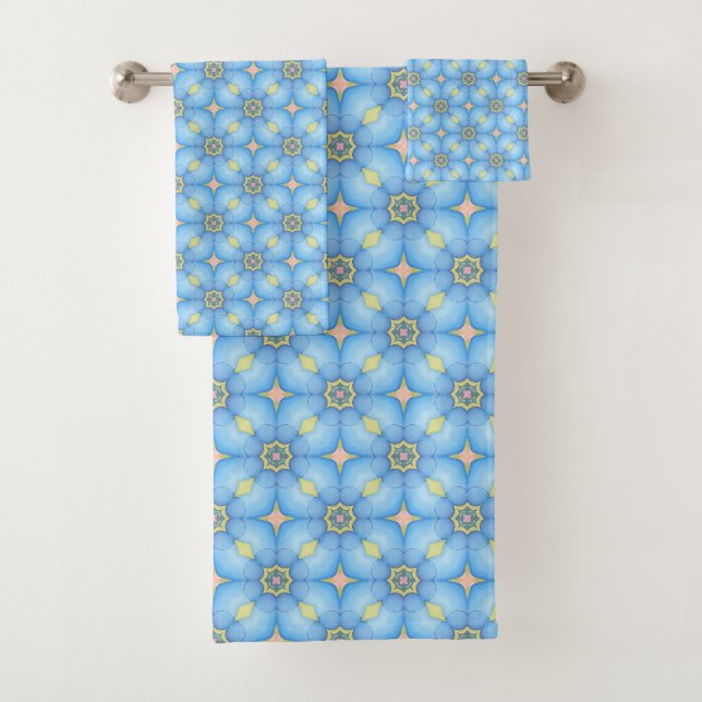 Blaues Abstraktes Blumenmuster Badhandtuch Set (Insitu)