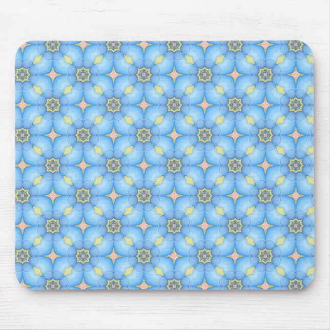 Blaues abstraktes Blumenmuster Mousepad (Vorne)