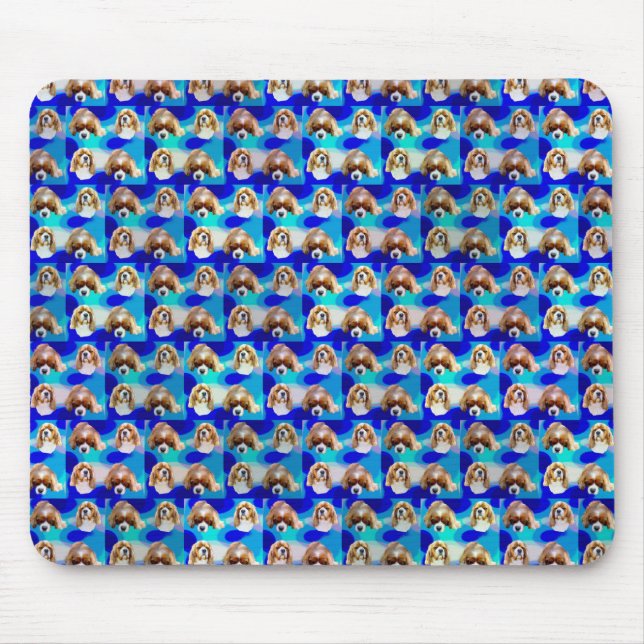 Blaues Abstraktes Cavalier-Hundmuster, Mousepad (Vorne)