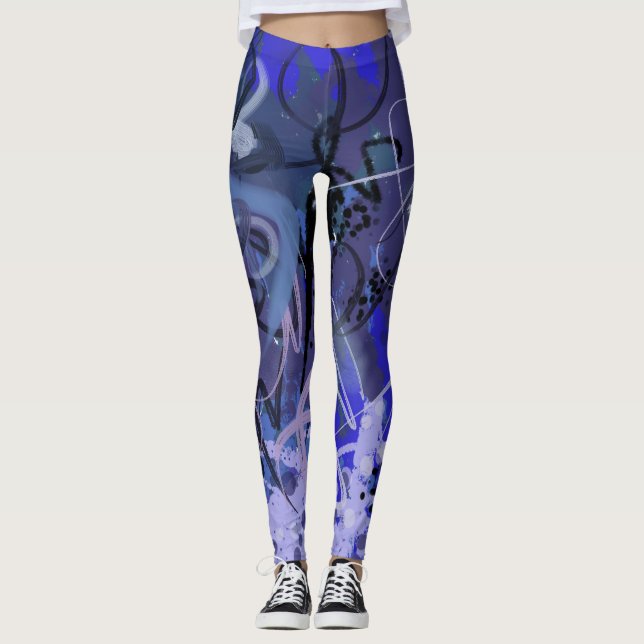 Blaues abstraktes Gemälde Leggings (Vorderseite)