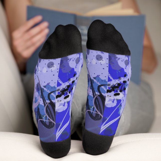 Blaues abstraktes Gemälde Socken (Unterseite)
