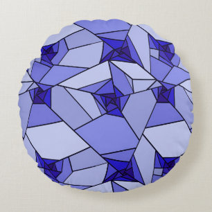 Blaues abstraktes geometrisches Muster Rundes Kissen