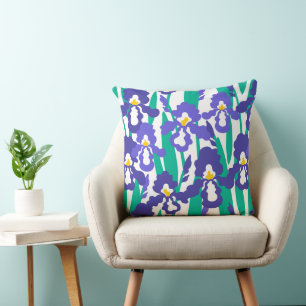 Blaues Abstraktes Iris-Blumenmuster Kissen