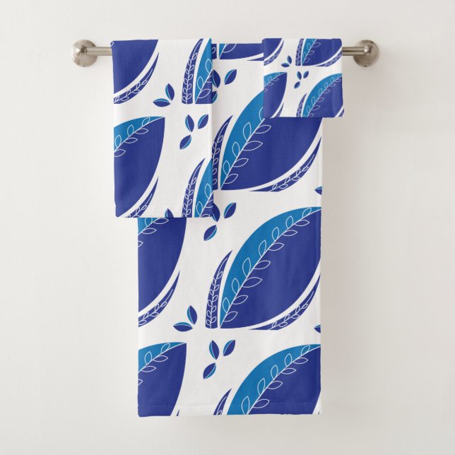 Blaues Abstraktes Leaf Kreatives Muster Badhandtuch Set (Insitu)