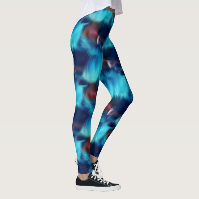 Blaues Abstraktes Pinselstrichmuster Leggings (Rechts)