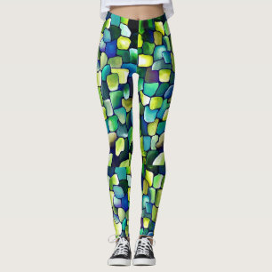 Blaues Abstraktes Wasserfarbenmuster Leggings