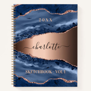 Blaues Agarve-Marmor-Rose Goldname Notizbuch