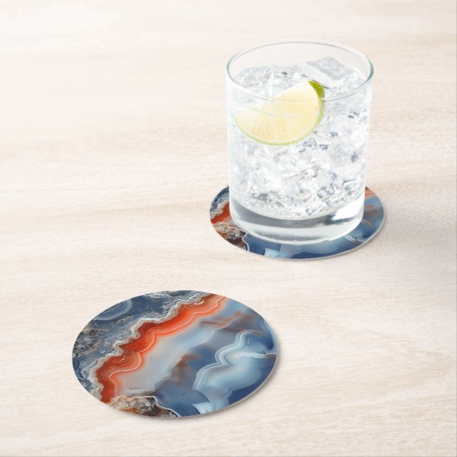 Blaues Agate-Muster Runder Pappuntersetzer (Vor Ort)