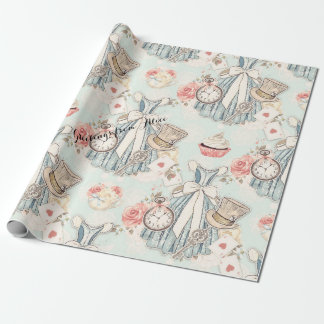 Blaues Alice im Wunderland Geschenkpapier