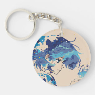 Blaues Anime-Mädchen Sternen-Haar-Schlüsselanhänge Schlüsselanhänger