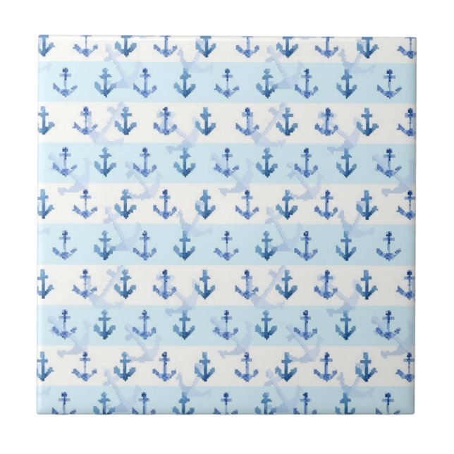 Blaues Anker-Pastellmuster Fliese (Vorderseite)