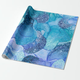Blaues Aqua-funkelnd Marmordesign Geschenkpapier