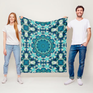 Blaues Aqua-Mandala-Rosette Retro-Hippie Fleecedecke
