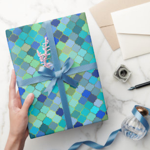 Blaues Aqua-Marokkanisches Mosaikmuster Geschenkpapier