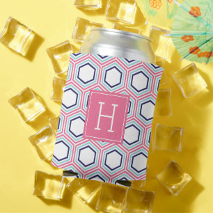 Blaues Aqua- und rosa Honeycomb-Muster Mit Monogra Dosenkühler