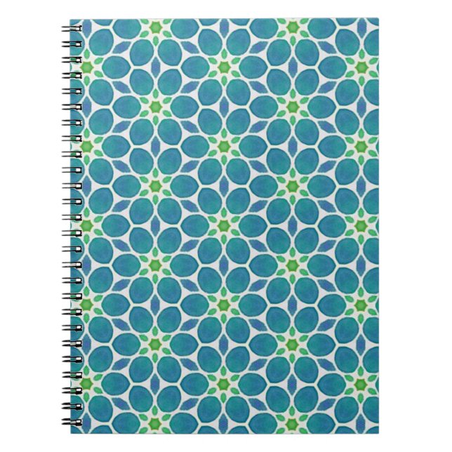 Blaues aquamarin grünes Blumenmuster Blume Mosaik  Notizblock (Vorderseite)