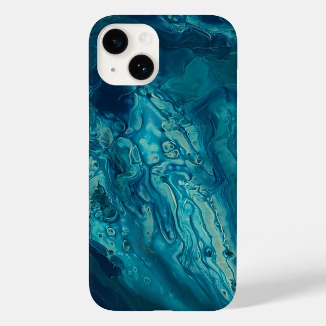 Blaues Aquamarines Acrylgießen Abstrakter Fluid Ar Case-Mate iPhone 14 Hülle (Rückseite)