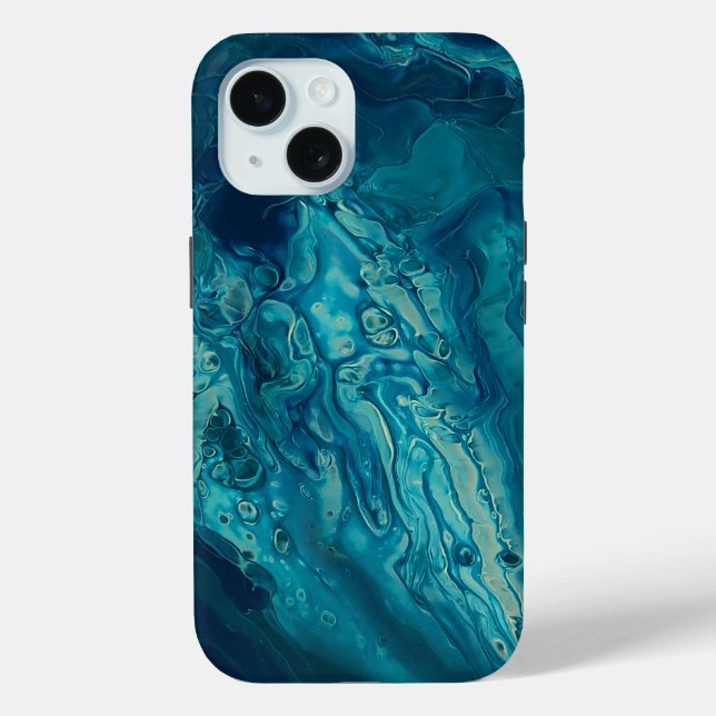Blaues Aquamarines Acrylgießen Abstrakter Fluid Ar Case-Mate iPhone Hülle (Rückseite)