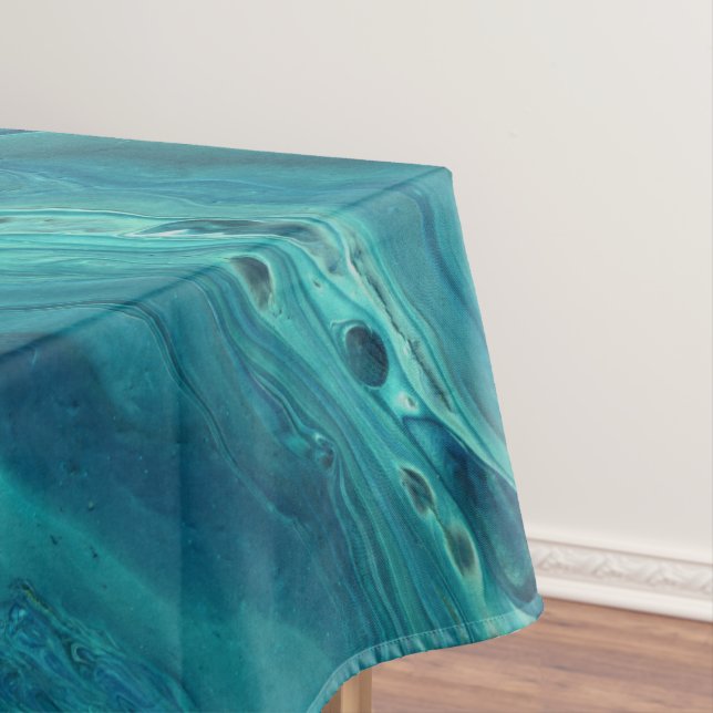 Blaues Aquamarines Acrylgießen Abstrakter Fluid Ar Tischdecke (Beispiel)