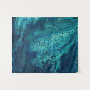 Blaues Aquamarines Acrylgießen Abstrakter Fluid Ar Wandteppich