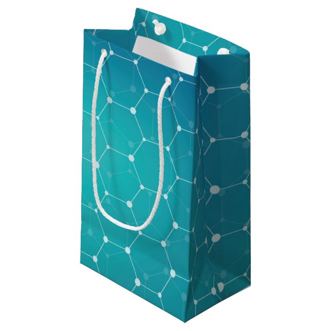 Blaues aquamarines DNA-Muster Kleine Geschenktüte (Vorderseite Schrägansicht)