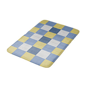 Blaues aquamarines gelbes weißes Checkered Badematte