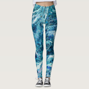 Blaues Aquamarines Meer Abstraktion Schlag Leggings