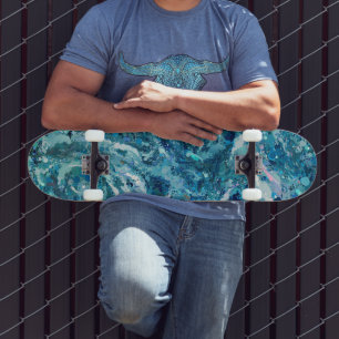 Blaues Aquamarines Meer Abstraktion Schlag Skateboard