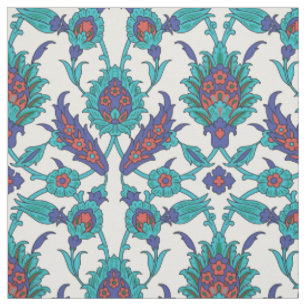 Blaues Aquamarines Rotes Orientales Blumenmuster Stoff