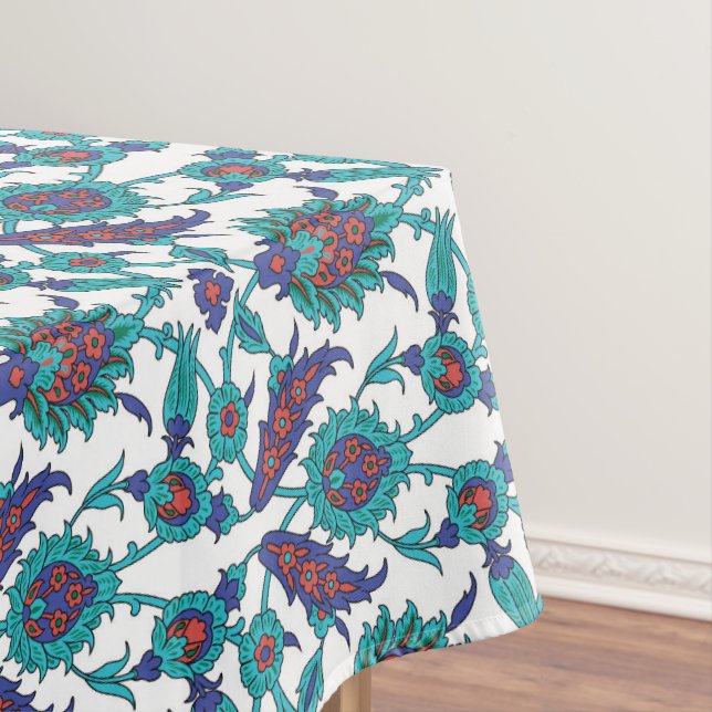 Blaues Aquamarines Rotes Orientales Blumenmuster Tischdecke (Beispiel)