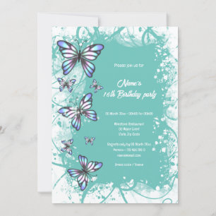 Blaues aquamarines Schmetterling-Party Einladung
